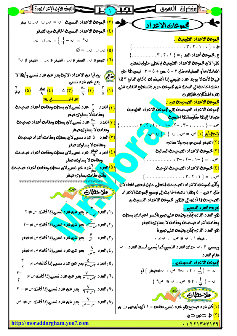 افضل مذكرة فى  الرياضيات للصف الاول الإعدادى فصل دراسى أول 2019 Od_oaa10