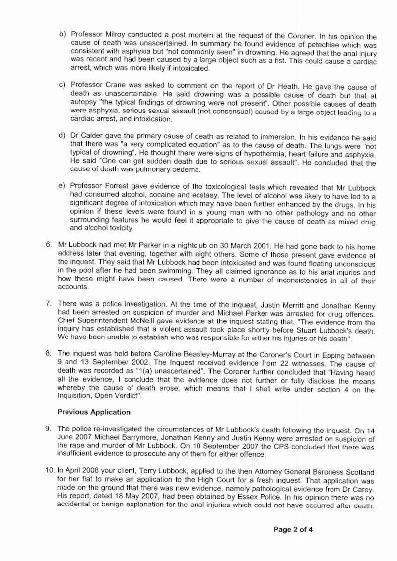 The submission to the Attorney-General calling for a fresh inquest into the killing of Stuart Lubbock  - Page 2 Lubboc11