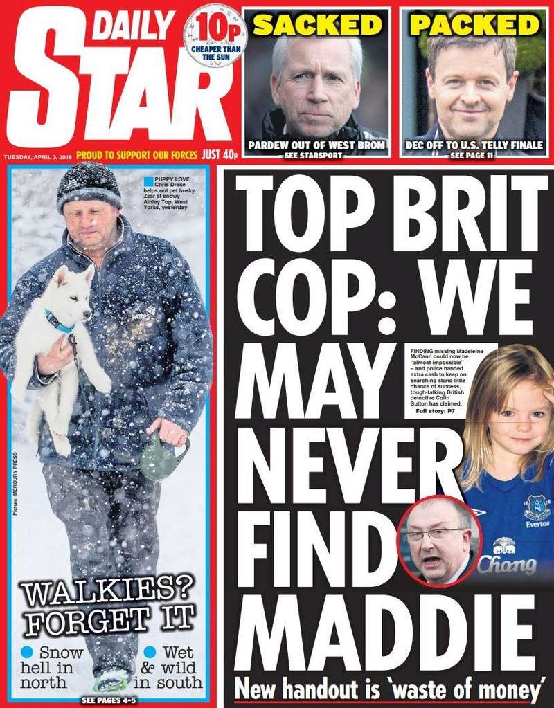 Colin Sutton sounds off again: This time says: 'Finding Madeleine is nearly impossible' - DAILY STAR, 3 April 2018 Star_a10