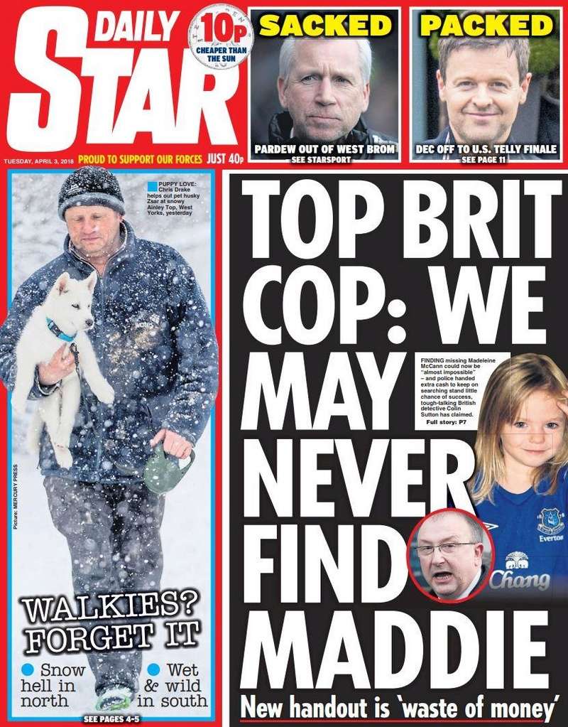 Colin Sutton sounds off again: This time says: 'Finding Madeleine is nearly impossible' - DAILY STAR, 3 April 2018   Star_a10