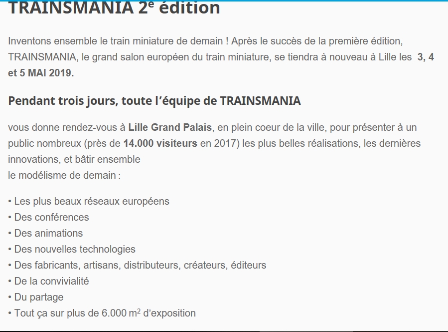 Trainsmania 3 au 5 mai 2019 à LILLE (59) Trainm10