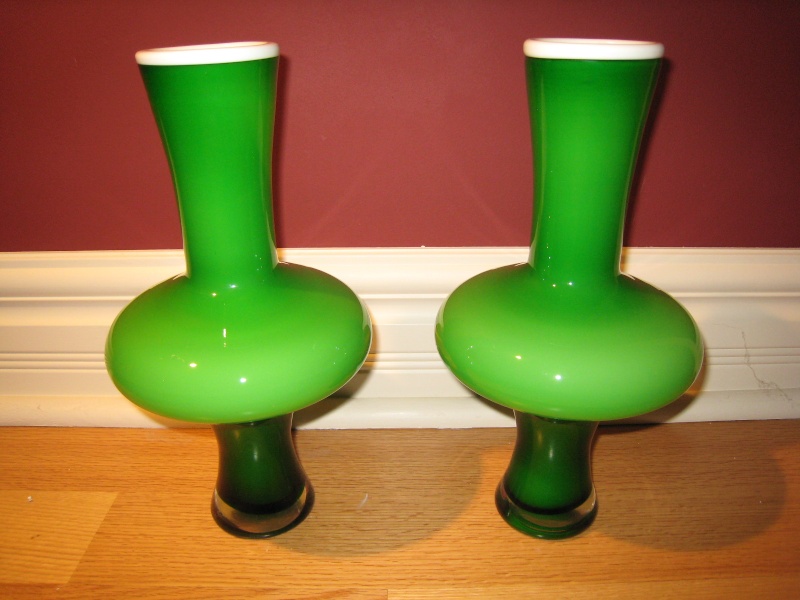 Swedish Green and White Glass Vases Img_2411