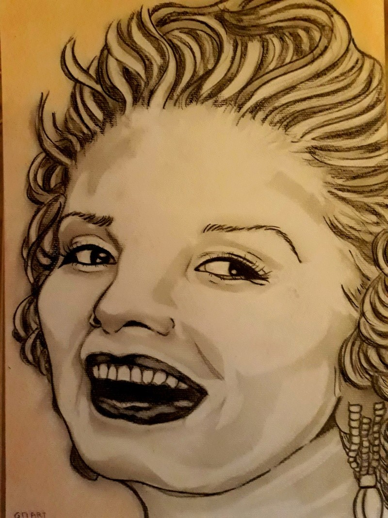portrait marilyn monroe et dessin elephant crayon noir  20180310