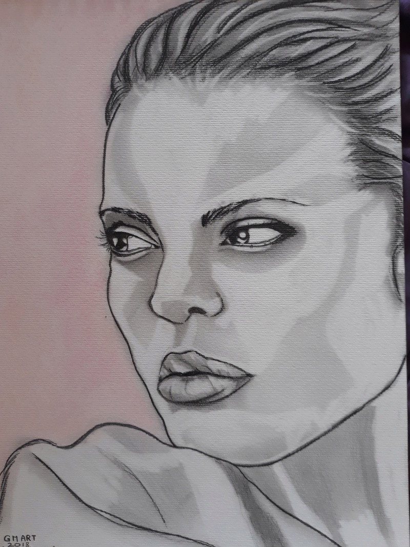 Portrait Angelina Jolie crayon noir simple et gras 20180410