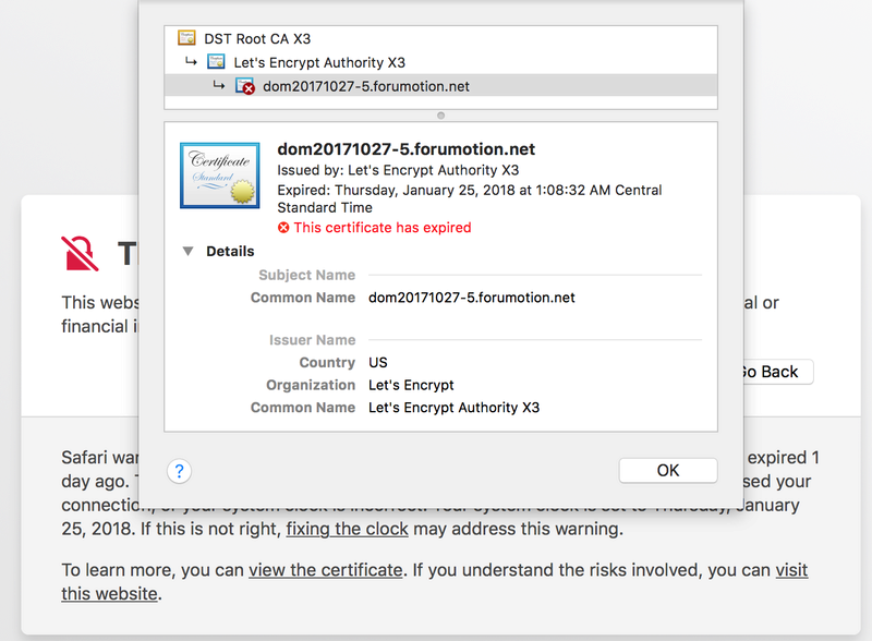 Connection Not Secure - Expired SSL Certificate Ssl_210