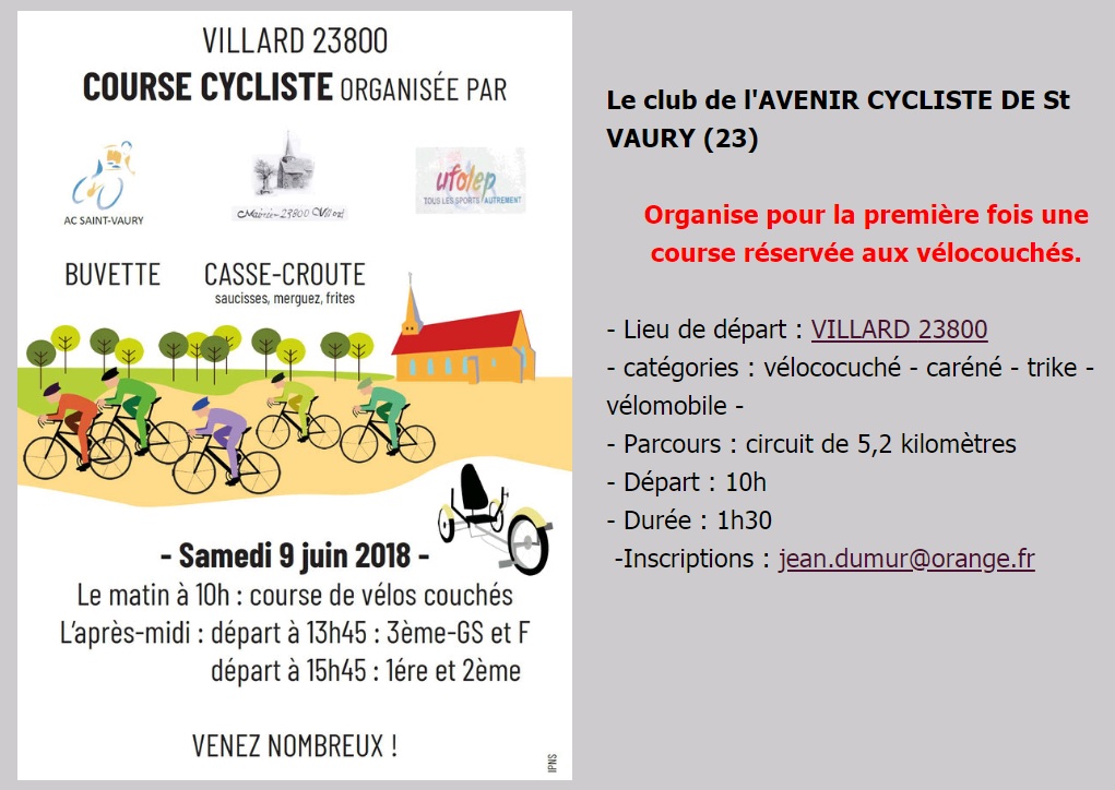 Course de vélos couchés samedi 9 juin à 10h en Creuse Sans_t10