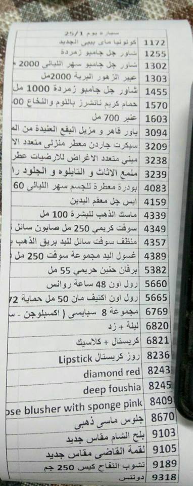 بيان بالمنتجات التي توفرت اليوم الخميس 25 يناير 2018   بفرع مطروح 00045