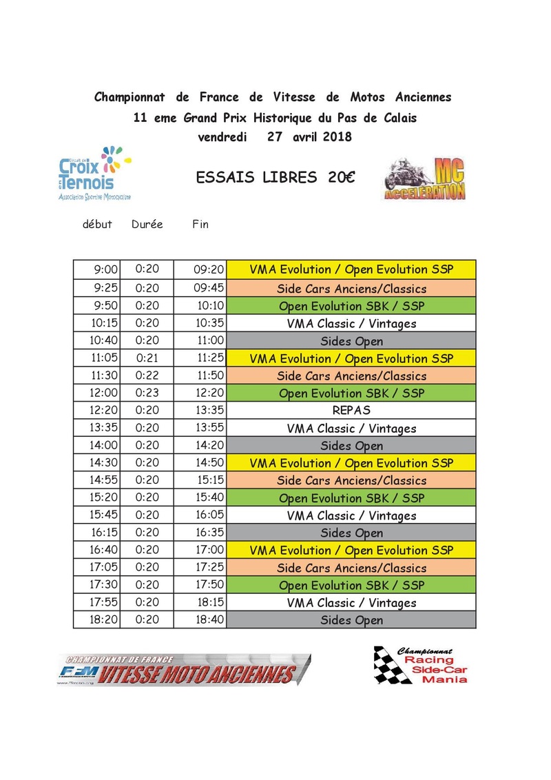 Les horaires de Croix et le paddock Horair15