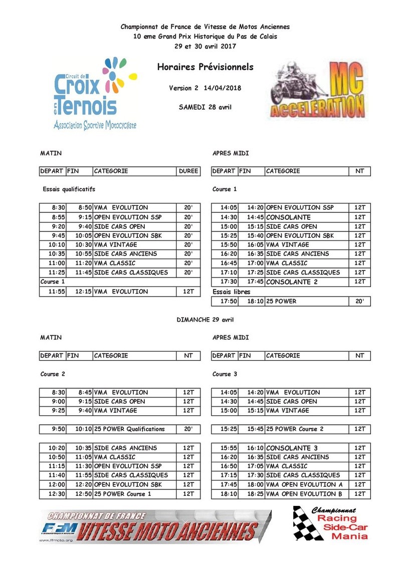 Les horaires de Croix et le paddock Horair16