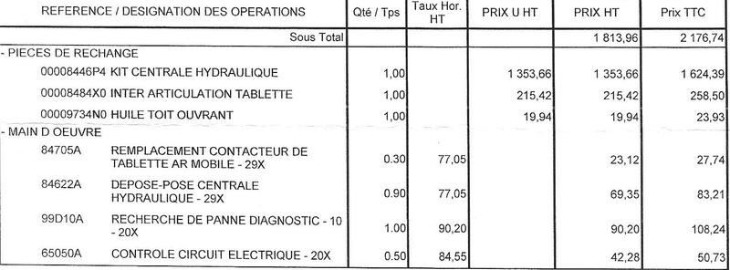 panne de systeme de toit escamotable 207 cc , bloqué a demi ouvert. Devis10