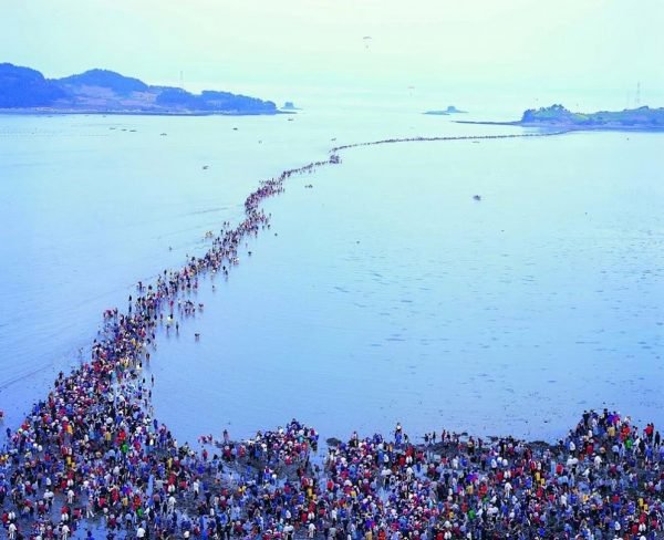 O fenômeno na ilha de Jindo onde o mar se separa como na Bíblia Jindo-10