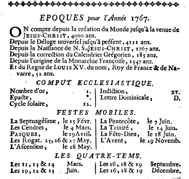 1er janvier 1767: Almanach 1103