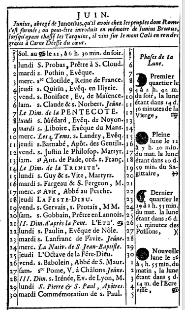 1er juin 1767: Almanach 1109