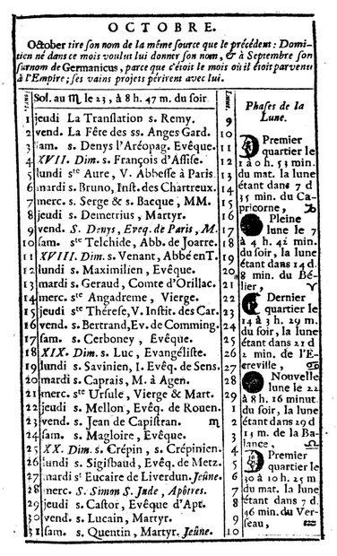 1er octobre 1767: Almanach 1117