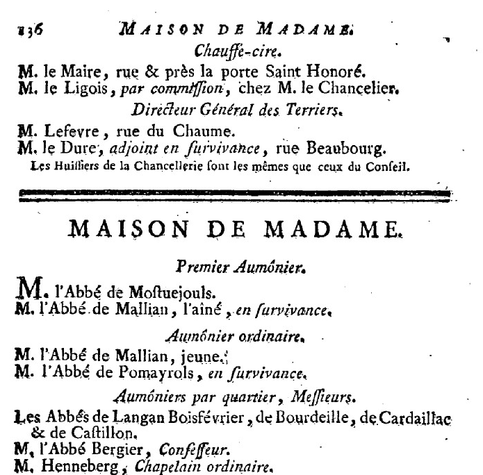 1er janvier 1789: Maison de Madame 1152