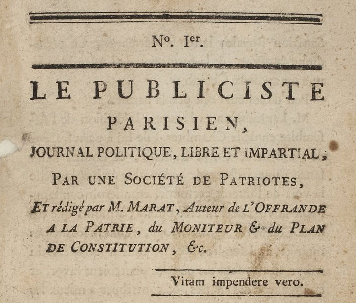 12 septembre 1789: Premier numéro du Publiciste parisien de Jean-Paul Marat 147