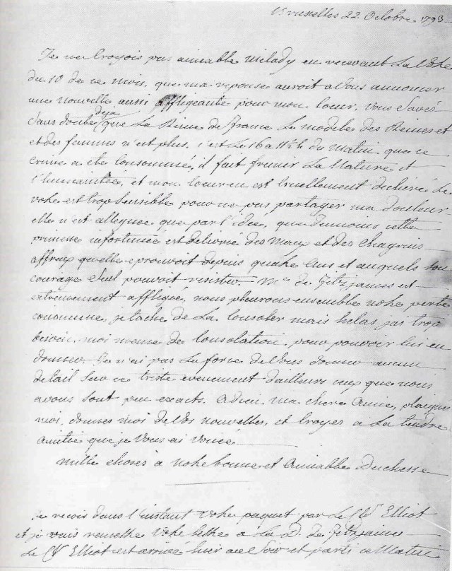 22 octobre 1793: La lettre d'Axel von Fersen à Lady Elisabeth Forster 22489710