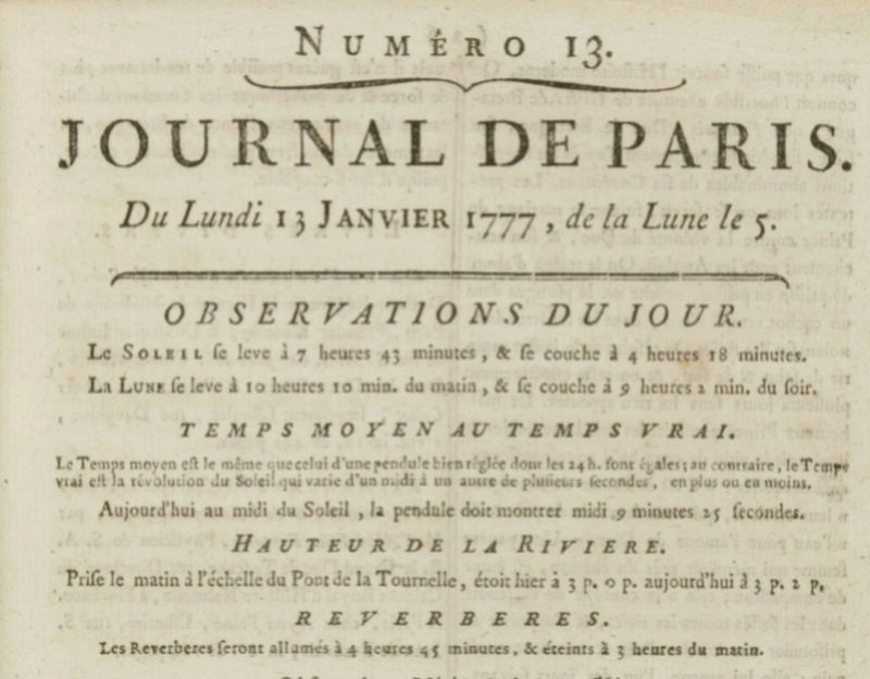13 janvier 1777: Almanach Almana18