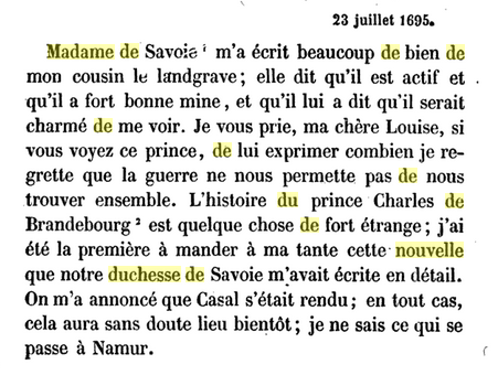 23 juillet 1695: Correspondance de La Palatine Capt1170