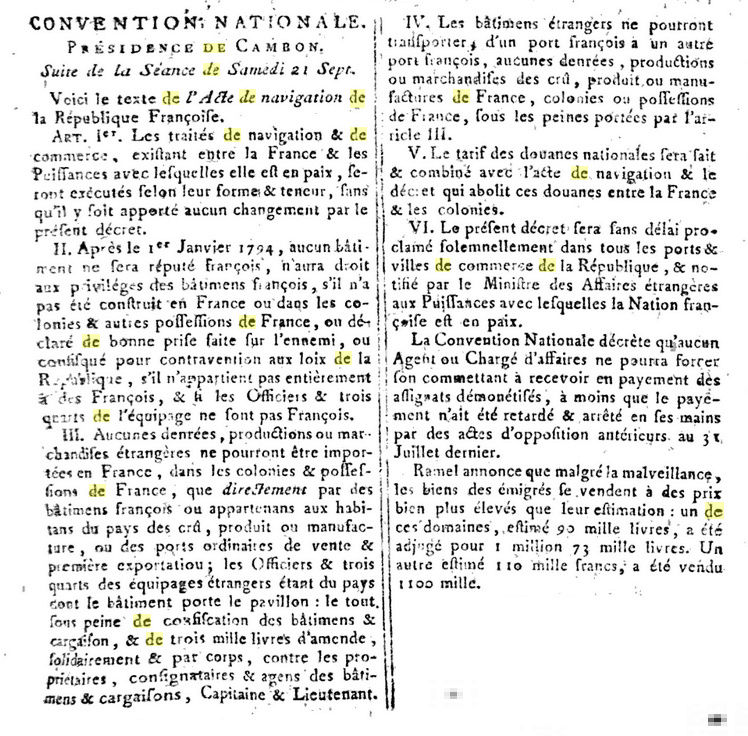 21 septembre 1793: Convention Nationale Captu140