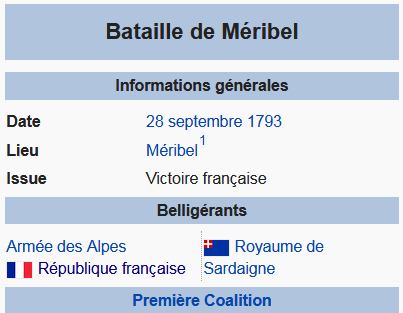 13 septembre 1793 (27 Fructidor): Les troupes françaises battent les Savoisiens à la Bataille de Méribel. Captu140