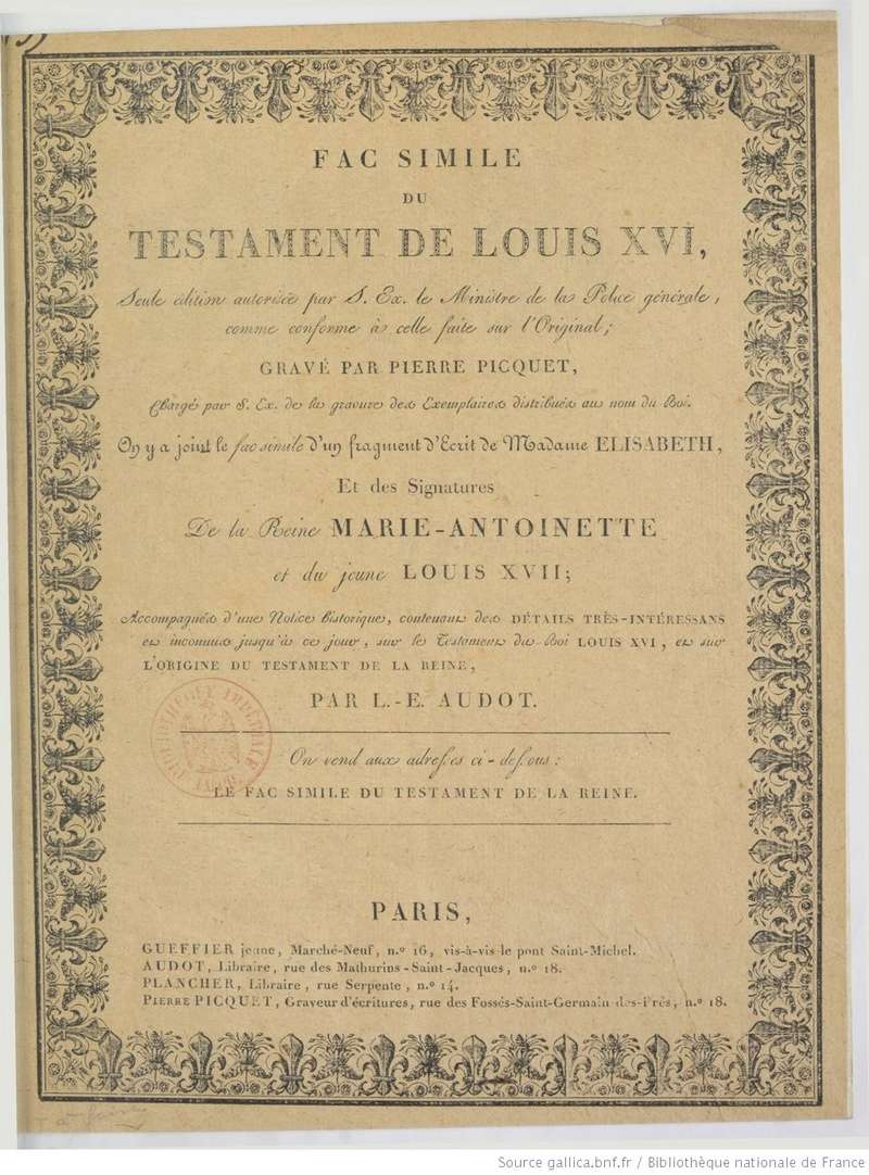 25 décembre 1792: Testament de Louis XVI Fac-si10