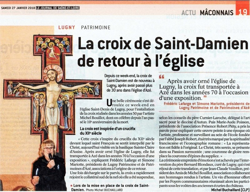 Lugny (71) : "La croix de Saint-Damien de retour à l'église" ("Le JSL" du samedi 27 janvier 2018). 136
