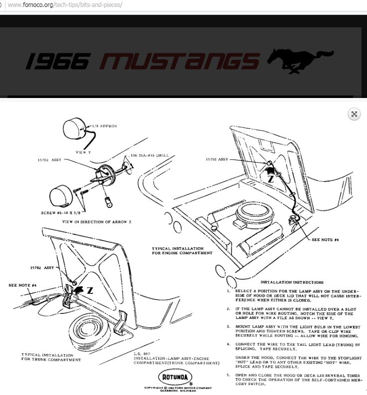 47: Accessoire: Lumière pour valise et sous le capot pour Mustang 1966 Lumiyr13