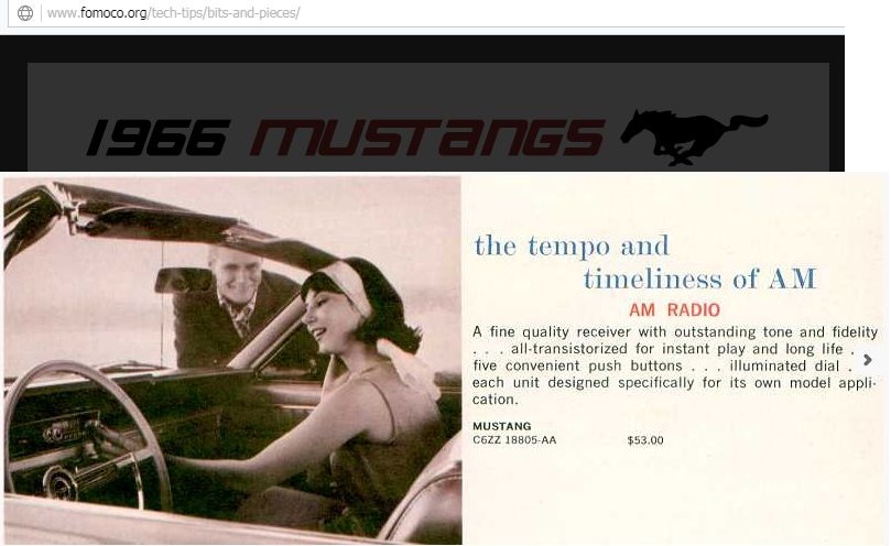 70: Option: Radio am pour Mustang 1966 Nouve180