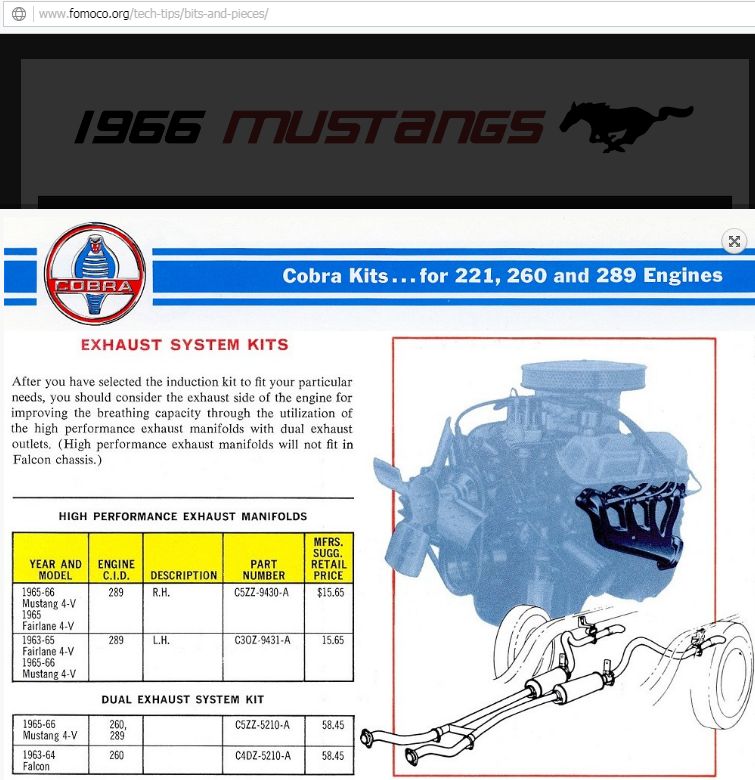 115: Accessoire de performance pour Mustang 1966 : Silencieux double et tubulure (manifold) haute performance Nouve205