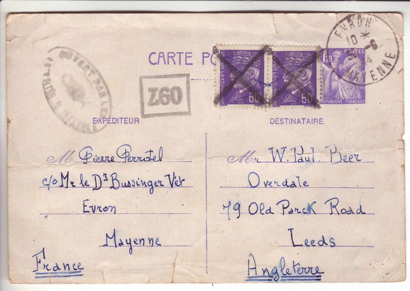 Entier postal Iris 1f20 + 2 timbres Pétain a 60cts, ces dernier non oblitéré au 30.09.44 ! 1a000110