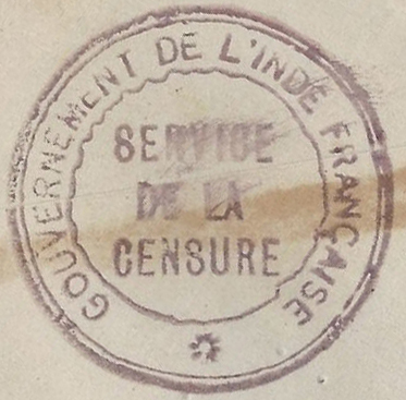 Lettre locale de Pondichery de 1942 avec au verso un cachet "Gouvernement de l'Inde Française". Inde_f12