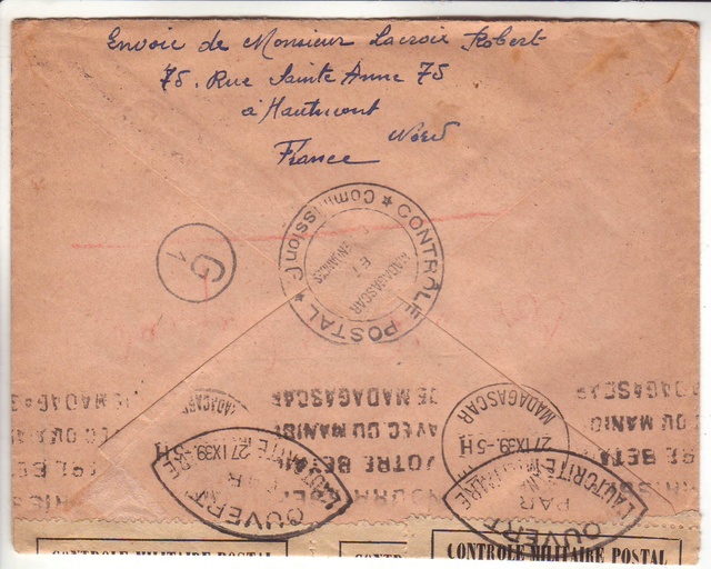 Acheminement suspendu car le soldat à indiqué son SP réel sur une lettre pour la Suisse. Mada_210