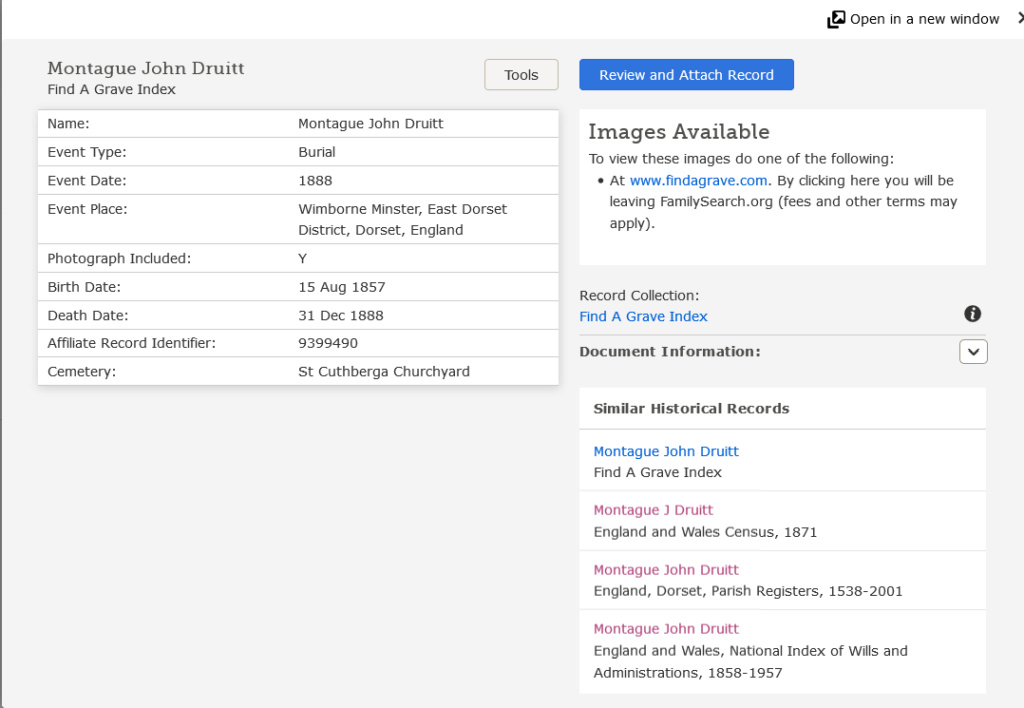 Druitt's burial record Montag10