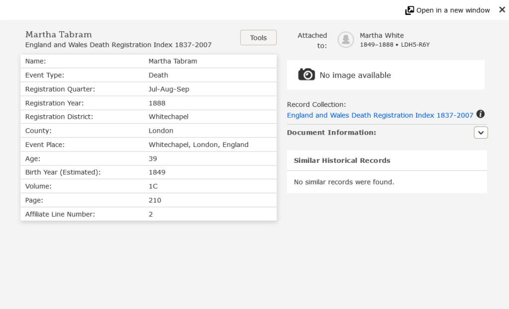 Death record of Martha Tabram Tabram10