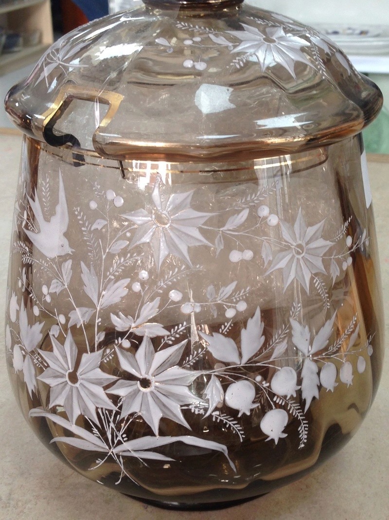 Bohemian punch bowl and cups with white enamelled floral design Img_7415