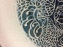 Sgraffito plate with tree motif and leaf mark Img_1321