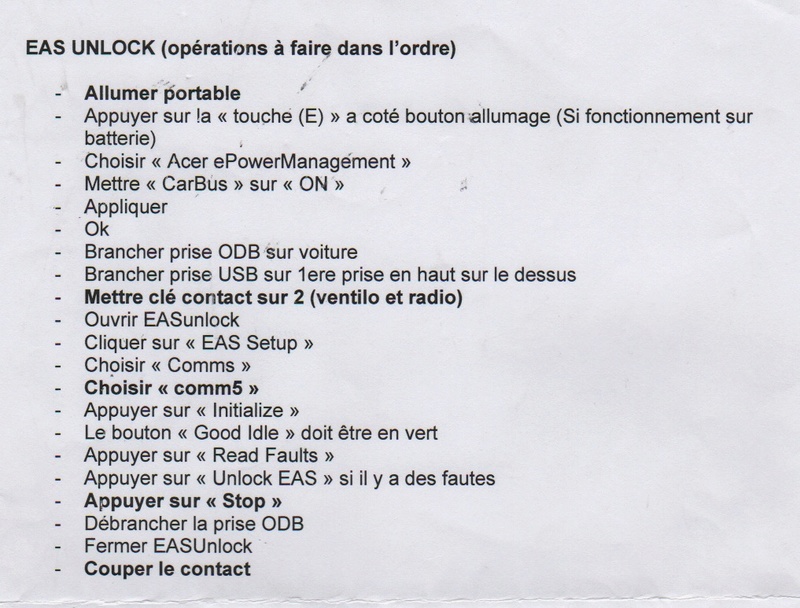 EAS ne fonctionne plus le p38 ne monte plus Proced10