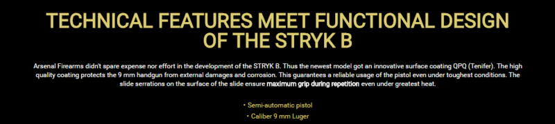 Arsenal Firearms Stryk B 9mm Strykb10