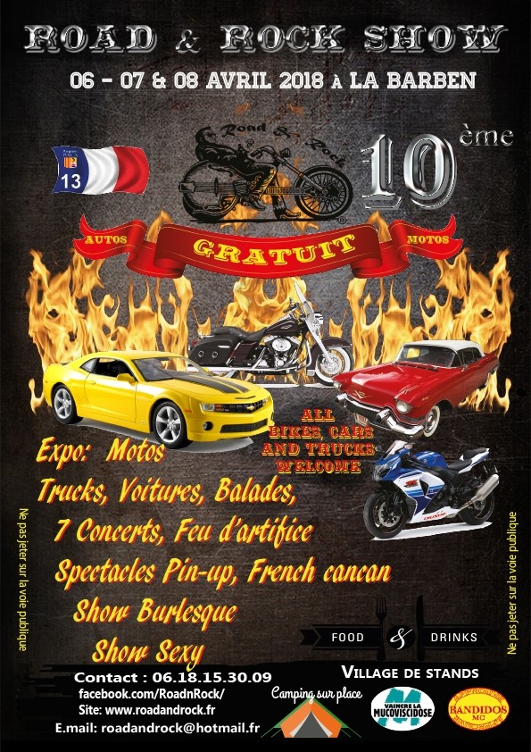 MANIFESTATION - 10 éme  Road & Rock Show  6-7-8 avril 2018  à LA BARBEN  Road-a10