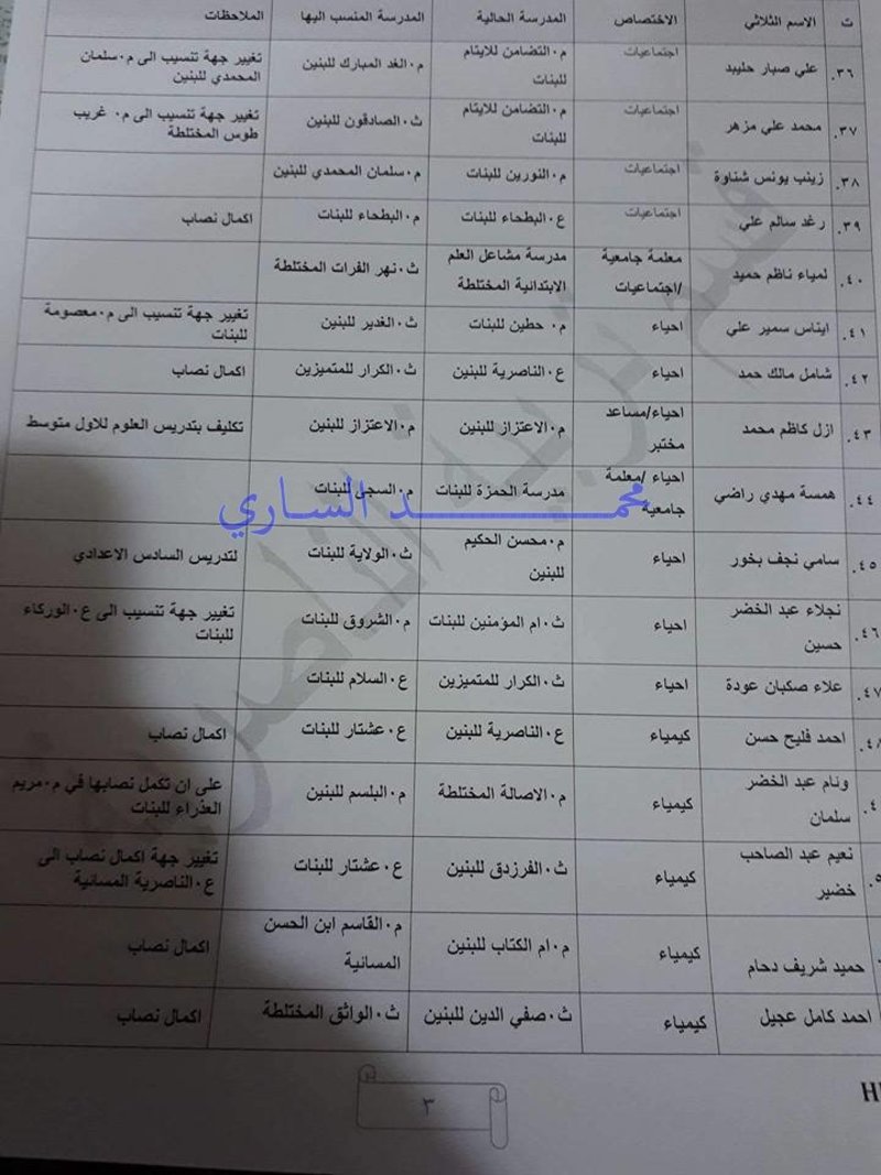 اعلان تربية الناصرية الاوامر الادارية تنسيبات الثانوي الثلاثاء 24-10-2017 412