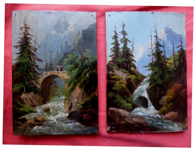 PETITES PEINTURES SUR BOIS paysage montagne Cauterets Ber10