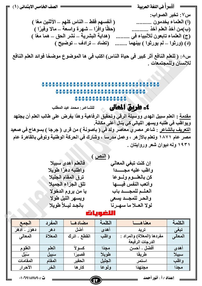 مذكرة  لغة عربية للخامس الابتدائي الترم الأول2018 -أنور أحمد.jpg Od_o_a53
