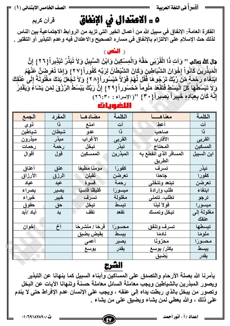 مذكرة  لغة عربية للخامس الابتدائي الترم الأول2018 -أنور أحمد.jpg Od_o_a55