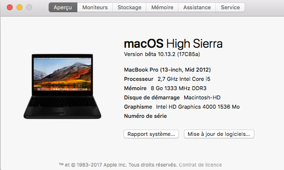 Beta macOS High Sierra Beta 10.13 1 (17B46a) a 10.13.2 Beta et +++ Captu133