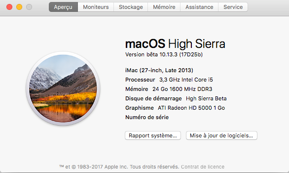 Beta macOS High Sierra Beta 10.13 1 (17B46a) a 10.13.2 Beta et +++ Captu167