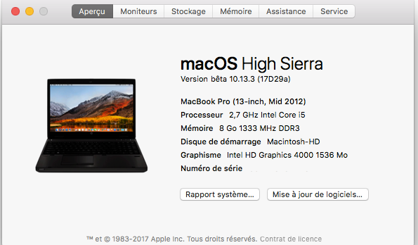 Beta macOS High Sierra Beta 10.13 1 (17B46a) a 10.13.2 Beta et +++ Captu192