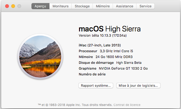 Beta macOS High Sierra Beta 10.13 1 (17B46a) a 10.13.2 Beta et +++ Captu213