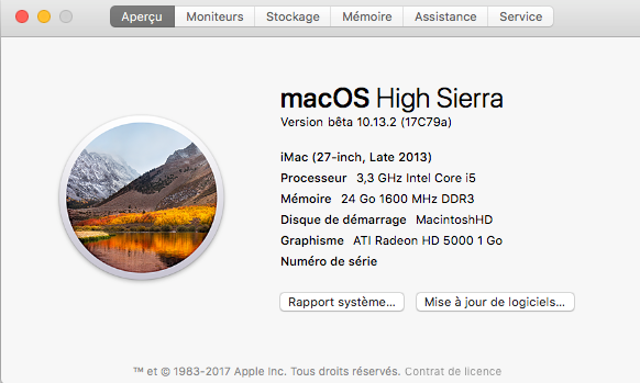 Beta macOS High Sierra Beta 10.13 1 (17B46a) a 10.13.2 Beta et +++ Captur93