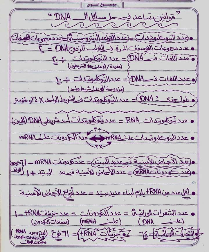 قوانين مهمة لحل مسائل dna + مذكرة مسائل شاملة للثالث االثانوي 01161